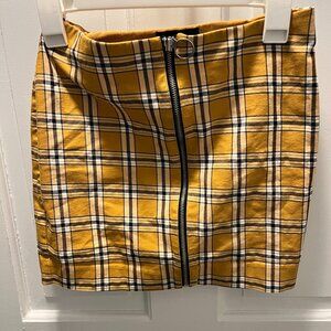 Express Yellow Plaid Zip Front Skirt Size 0
